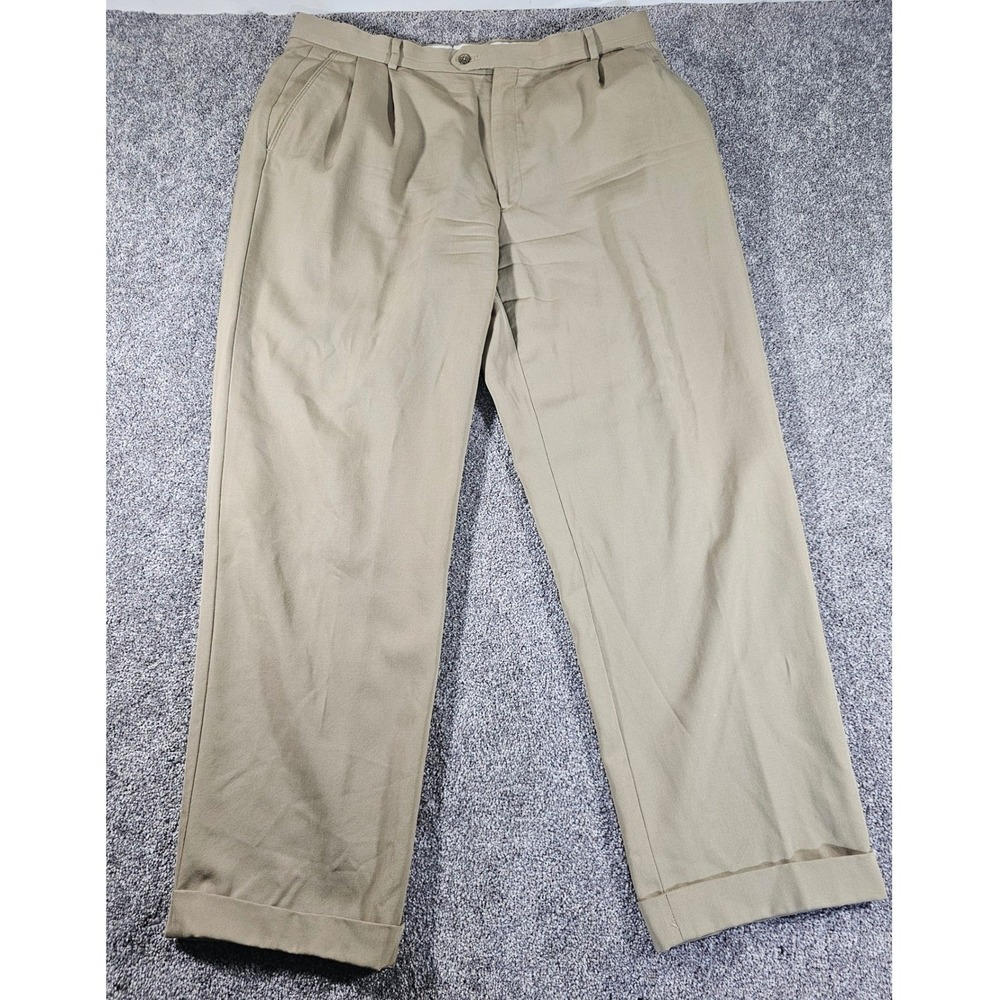 Joseph & Feiss Dress‎ Pants Mens 38 Regular Khaki Tan Wool Pleated Cuffed Gold